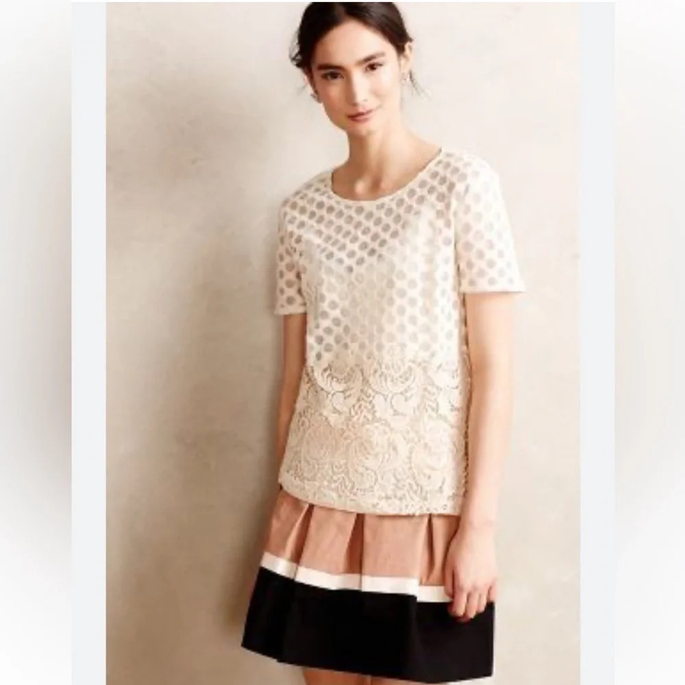Anthropologie Top Sunday in Brooklyn Womens XS Off-White Ivory Crochet Lace Mesh